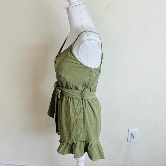 Princess Polly Olive Green Button Embellished Ruffle Hem Self Tie Cami Romper - Picture 3 of 4